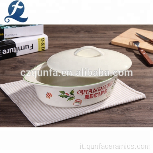 Teglia da forno in ceramica bianca con coperchio